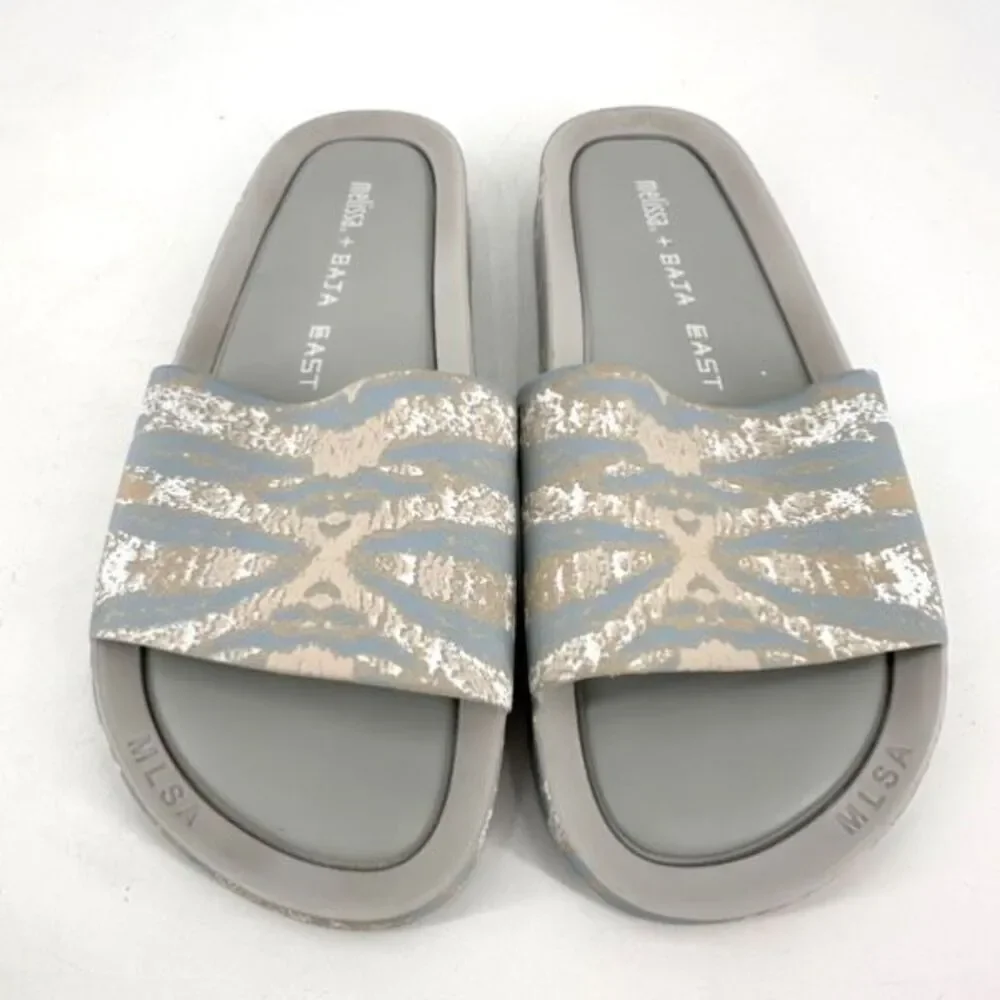 Melissa Beach Slide + Baja East Gray Camo Beach Sandals Slides Size 9‎ EUC